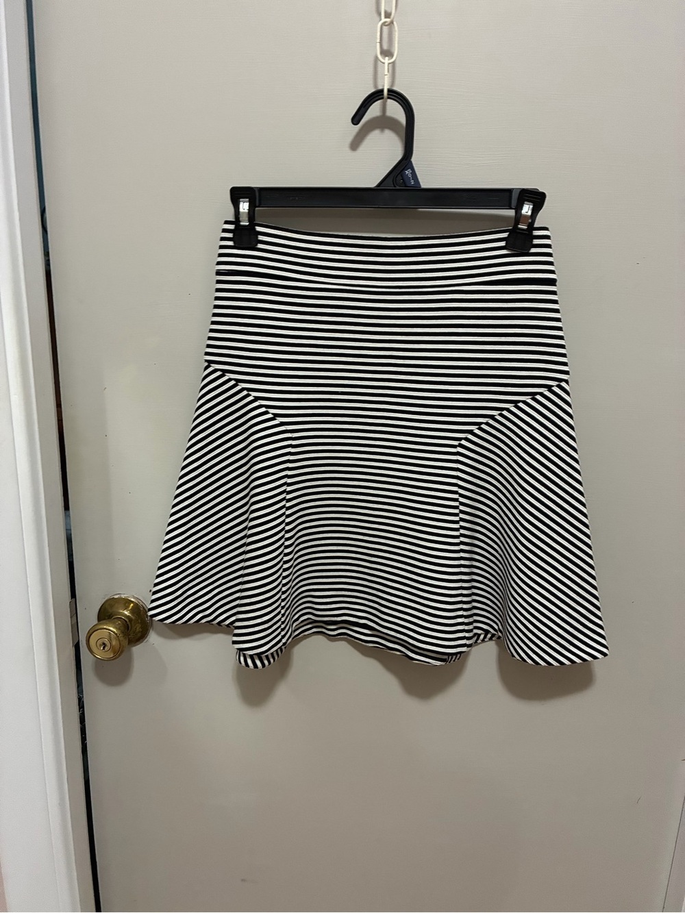 Express Black and White Striped Skater Skirt